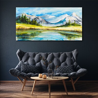 Mountain landscape in watercolor Canvas wall art