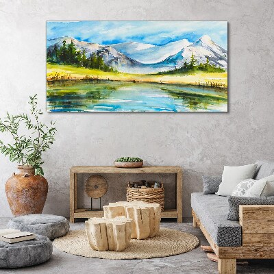 Mountain landscape in watercolor Canvas wall art