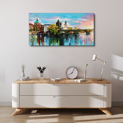 Prague in the colors of sunset Print on canvas
