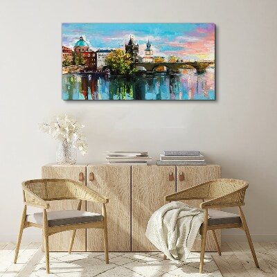 Prague in the colors of sunset Print on canvas