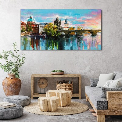 Prague in the colors of sunset Print on canvas