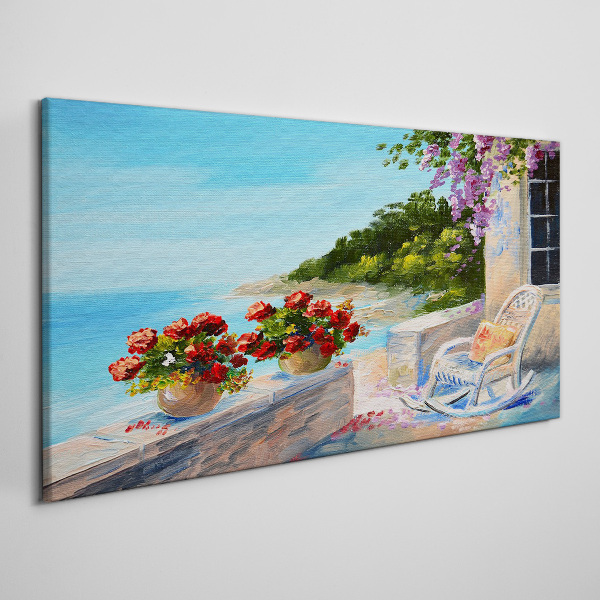 Flowers and sea in a sunny landscape Canvas wall art