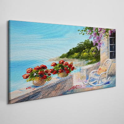 Flowers and sea in a sunny landscape Canvas wall art