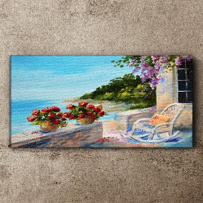 Flowers and sea in a sunny landscape Canvas wall art