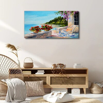 Flowers and sea in a sunny landscape Canvas wall art