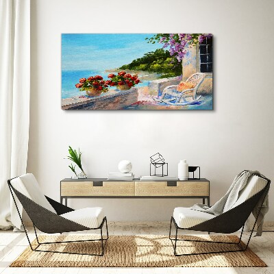 Flowers and sea in a sunny landscape Canvas wall art