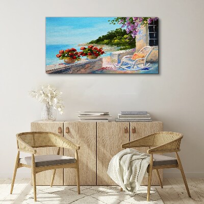 Flowers and sea in a sunny landscape Canvas wall art