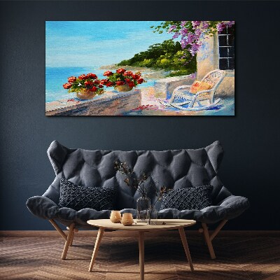 Flowers and sea in a sunny landscape Canvas wall art