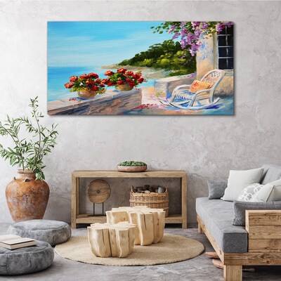 Flowers and sea in a sunny landscape Canvas wall art