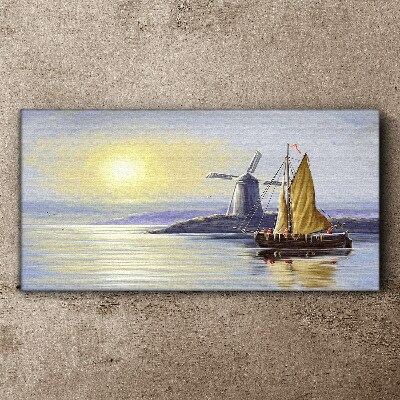 A quiet port at sunset Canvas wall art