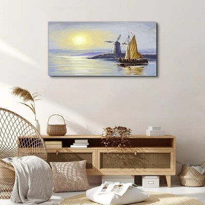 A quiet port at sunset Canvas wall art