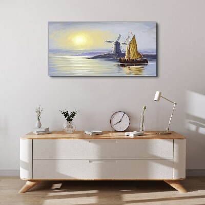 A quiet port at sunset Canvas wall art