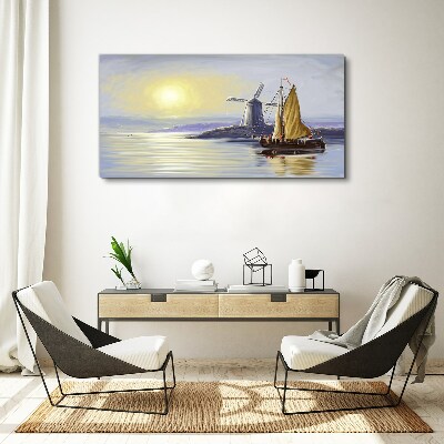 A quiet port at sunset Canvas wall art