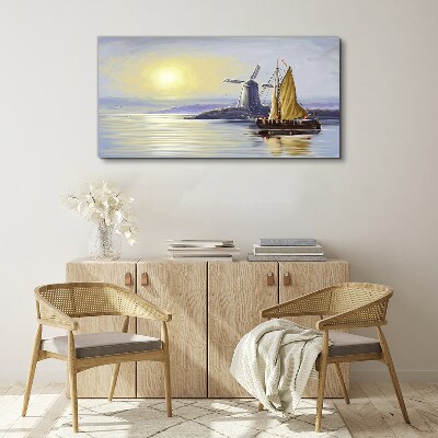 A quiet port at sunset Canvas wall art