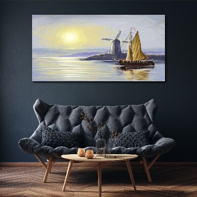 A quiet port at sunset Canvas wall art