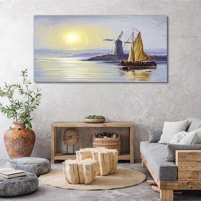 A quiet port at sunset Canvas wall art