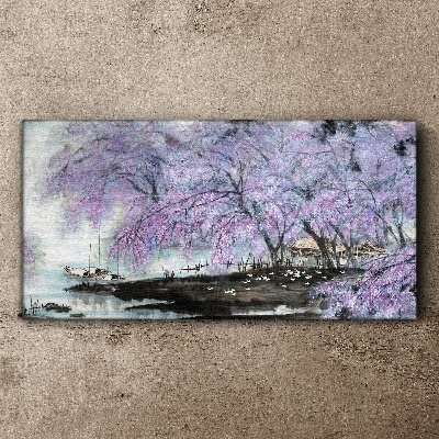 Trees flowers boats Canvas Wall art