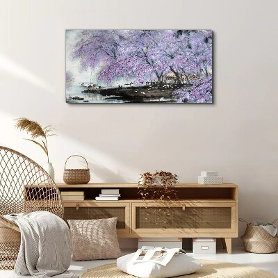 Trees flowers boats Canvas Wall art