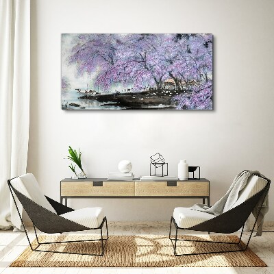 Trees flowers boats Canvas Wall art