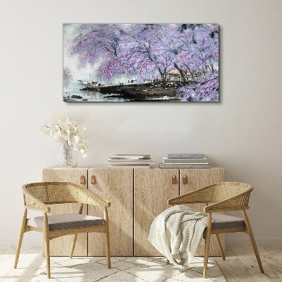 Trees flowers boats Canvas Wall art