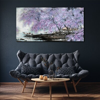 Trees flowers boats Canvas Wall art