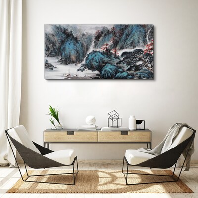 Peaceful mountain landscape with waterfall Print on canvas
