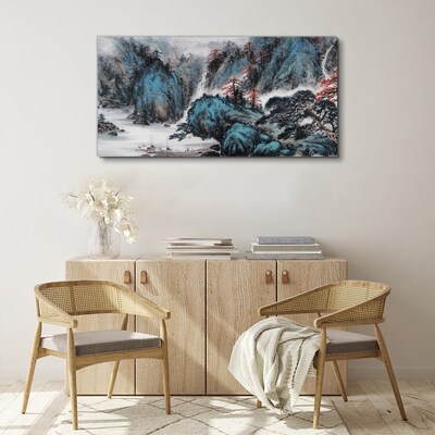 Peaceful mountain landscape with waterfall Print on canvas