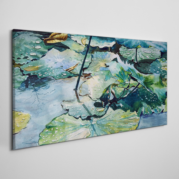 Water flowers with rain drops Print on canvas