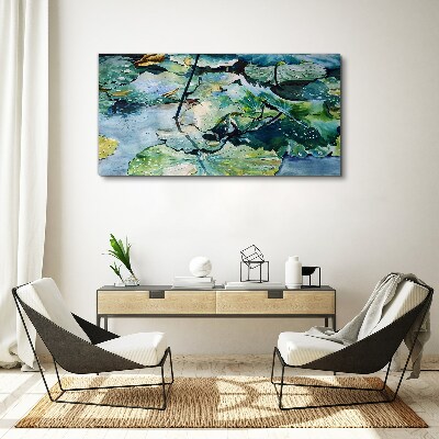Water flowers with rain drops Print on canvas
