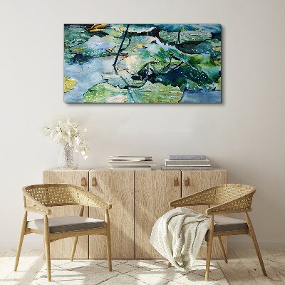 Water flowers with rain drops Print on canvas