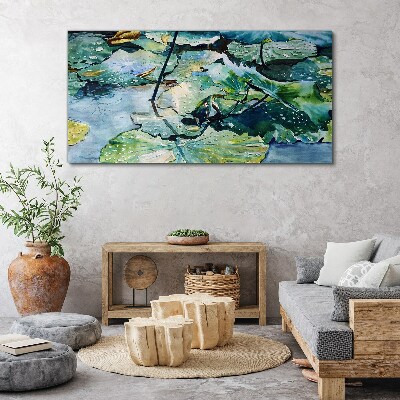 Water flowers with rain drops Print on canvas