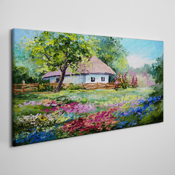 Rural landscape with flowers Canvas wall art