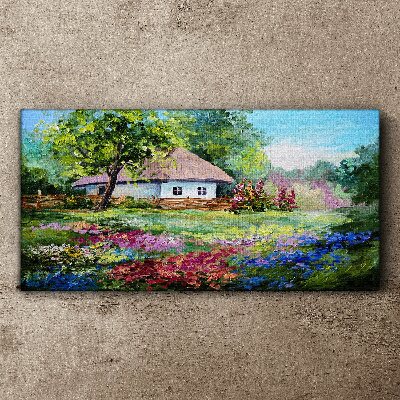 Rural landscape with flowers Canvas wall art