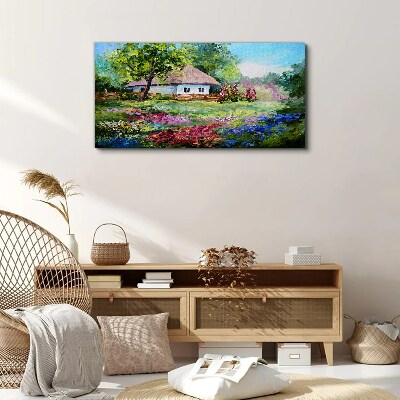 Rural landscape with flowers Canvas wall art