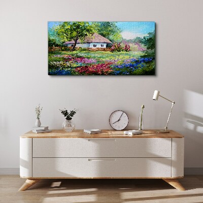 Rural landscape with flowers Canvas wall art