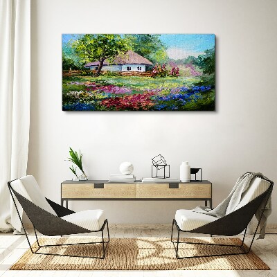 Rural landscape with flowers Canvas wall art