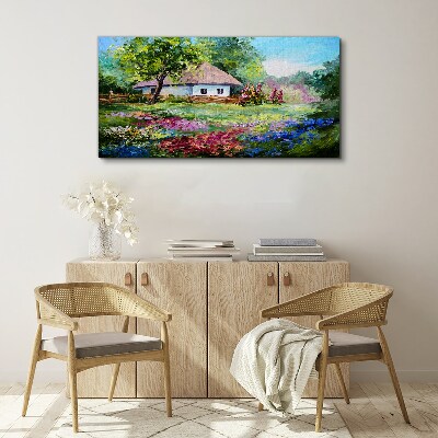 Rural landscape with flowers Canvas wall art