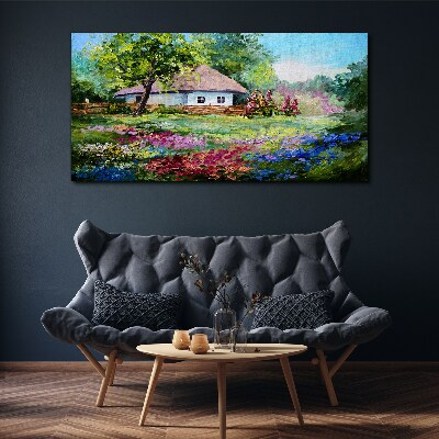 Rural landscape with flowers Canvas wall art