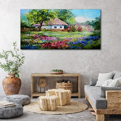 Rural landscape with flowers Canvas wall art