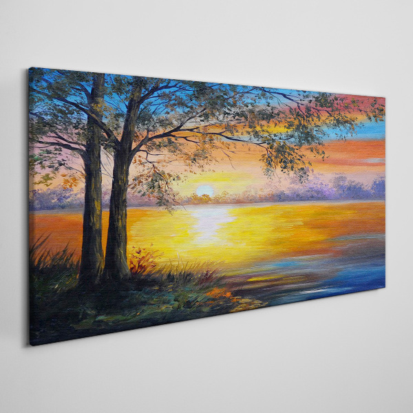 Sunset over the lake Canvas wall art