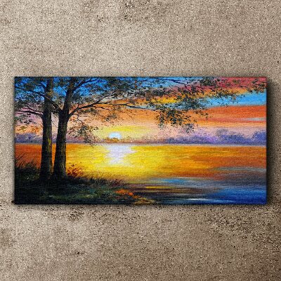 Sunset over the lake Canvas wall art