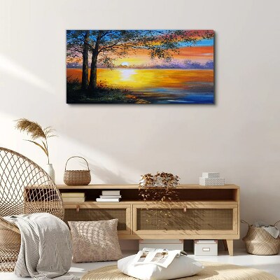 Sunset over the lake Canvas wall art