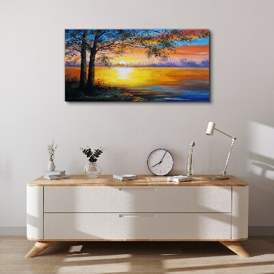 Sunset over the lake Canvas wall art