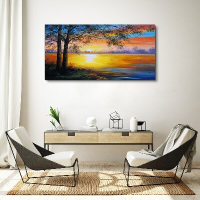 Sunset over the lake Canvas wall art