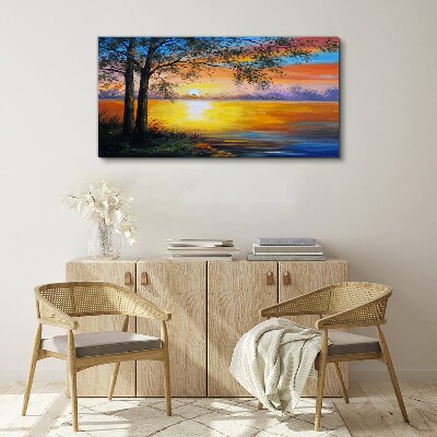 Sunset over the lake Canvas wall art