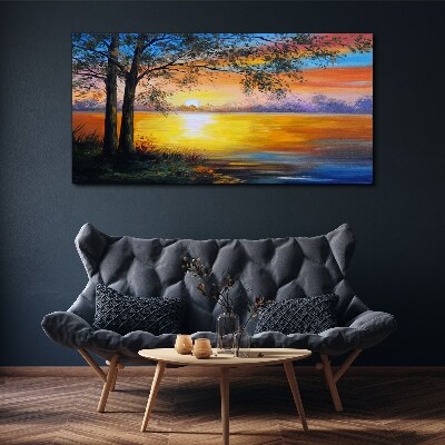 Sunset over the lake Canvas wall art