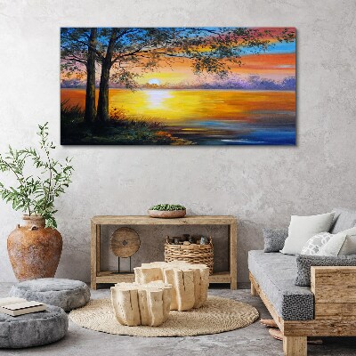 Sunset over the lake Canvas wall art