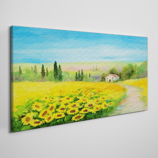 Sunflowers against a blue sky Print on canvas