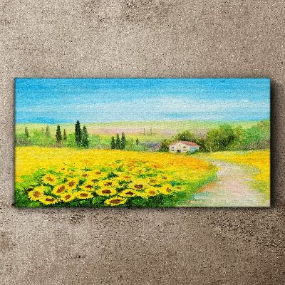 Sunflowers against a blue sky Print on canvas