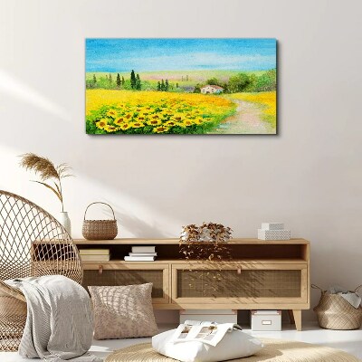 Sunflowers against a blue sky Print on canvas